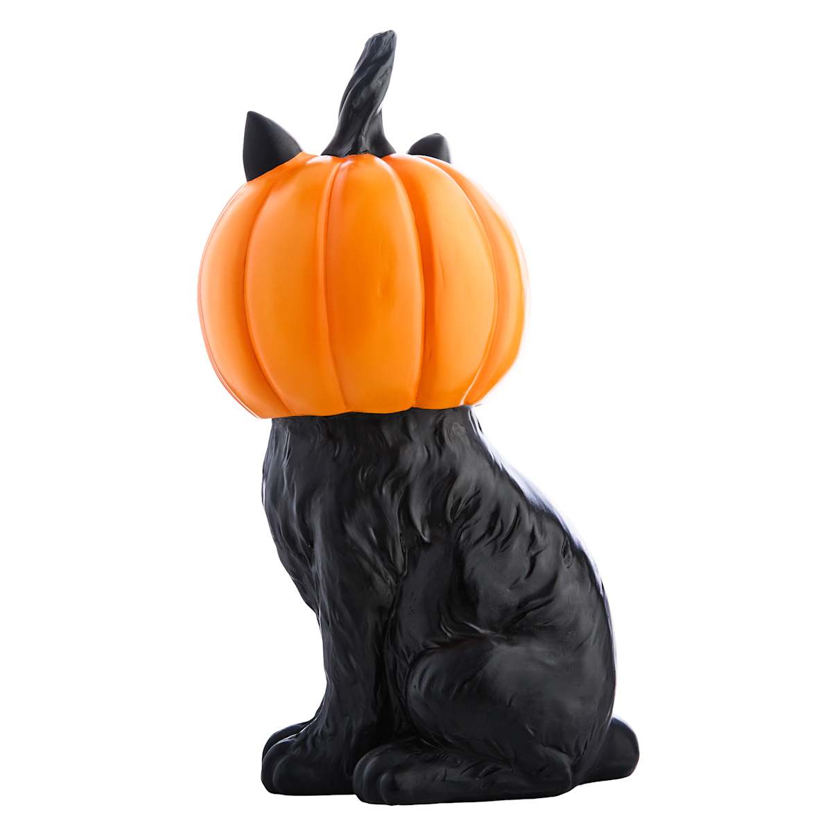 🎃 Gato Sentado com Rosto de Abóbora com LED – Happy Haunting