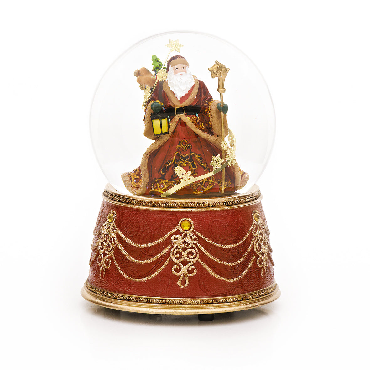 Globo de neve de Papai Noel vermelho e dourado