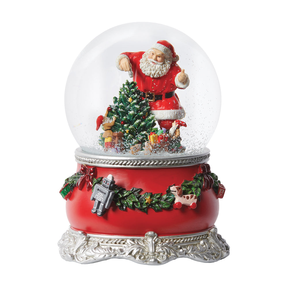 Globo de neve com Papai Noel e elfos encantadores
